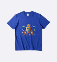 Blue ROBOT T-Shirt featuring a futuristic robot graphic, suitable for men and women.